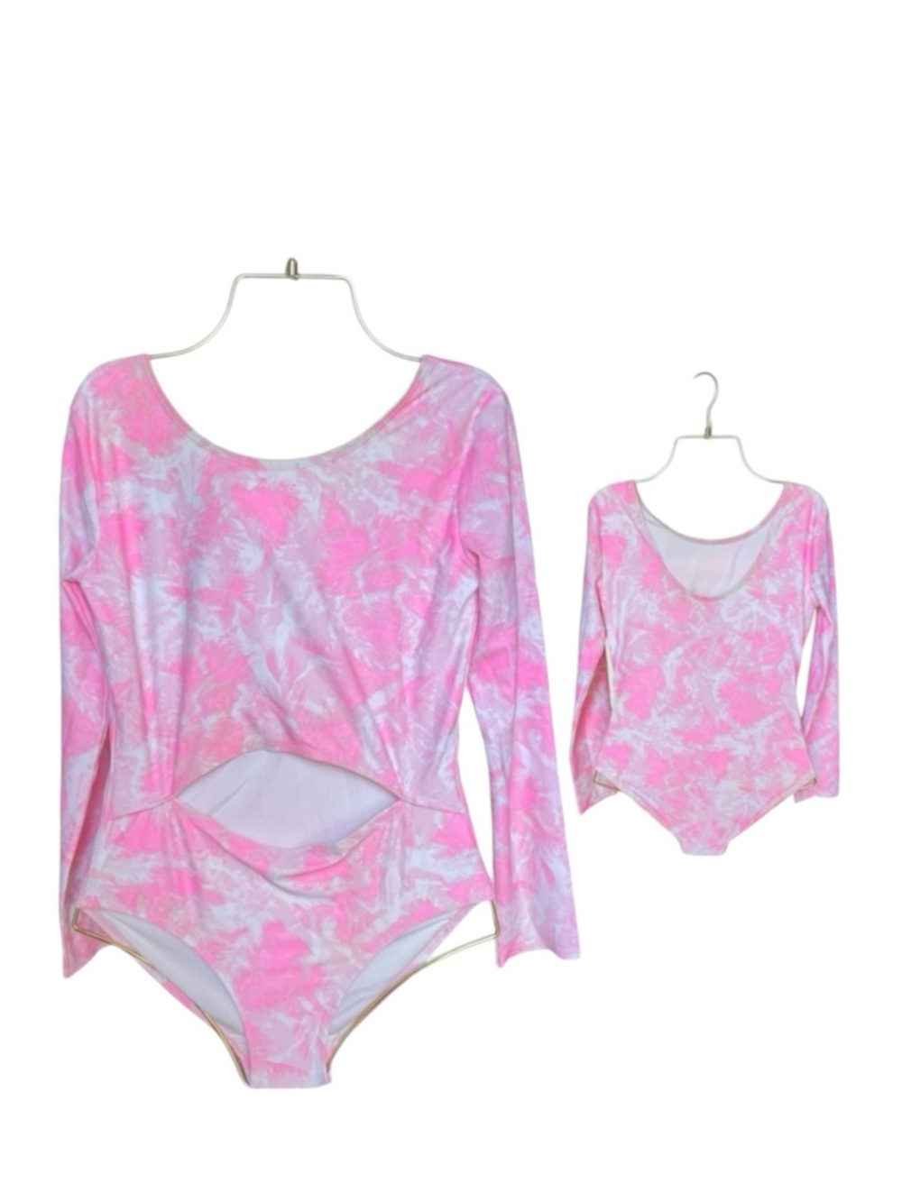 💗NWOT • Old Navy Pink & White Long Sleeve One-Piece Swimsuit. Girls XL (14-16)